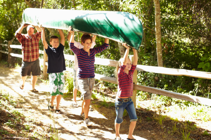 Family Carrying Canoe