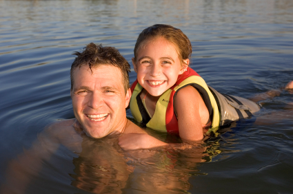 Father and Daughter Swimming